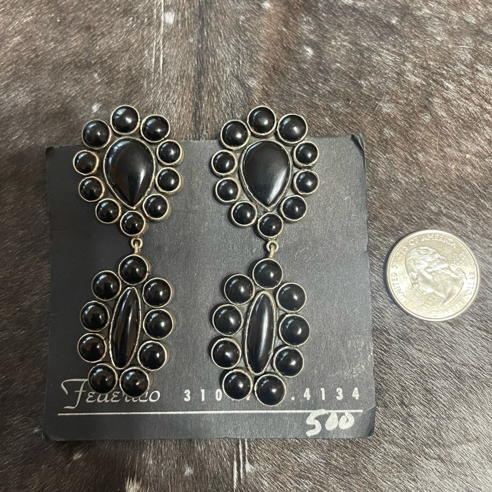 Federico Jimenez Black Onyx Clip Earrings Sterling NEW NWT